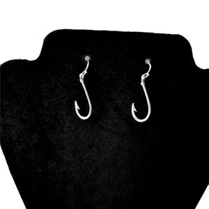 Rhodium Plate Fish Hook Earrings